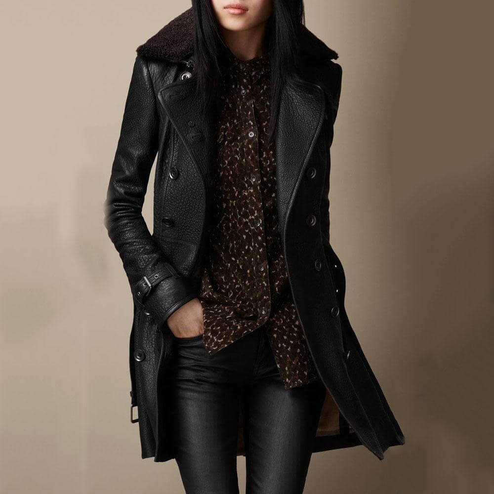 Ava - Elegant 3/4 Leather Coat