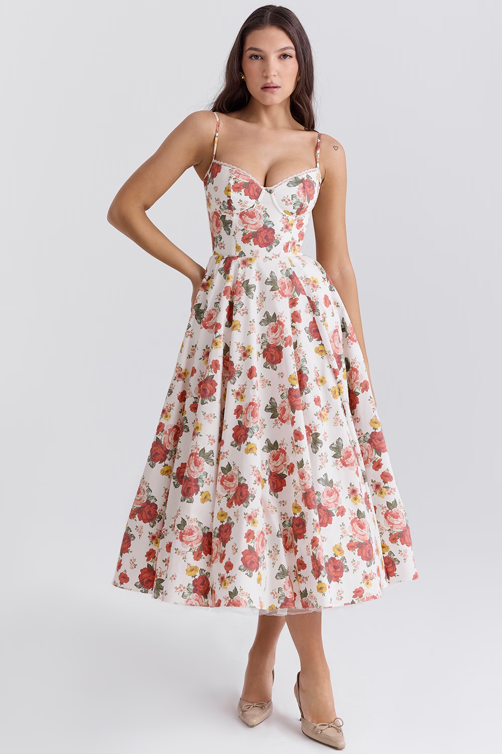Benilda – Elegant Midi Dress for Women in Duchesse Satin and Tulle