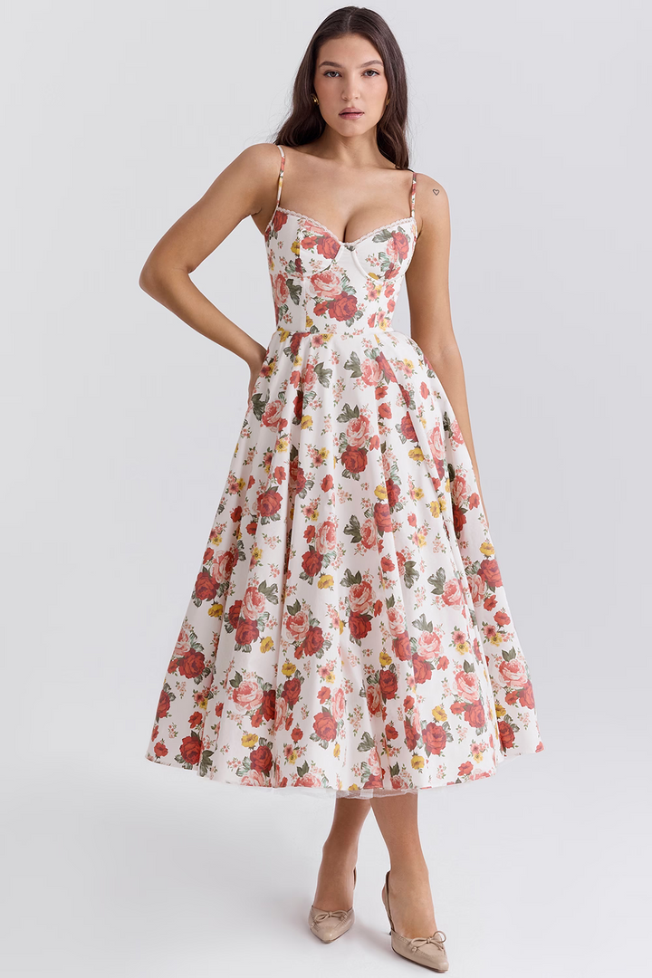 Benilda – Elegant Midi Dress for Women in Duchesse Satin and Tulle