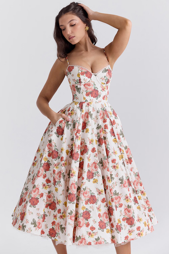 Benilda – Elegant Midi Dress for Women in Duchesse Satin and Tulle