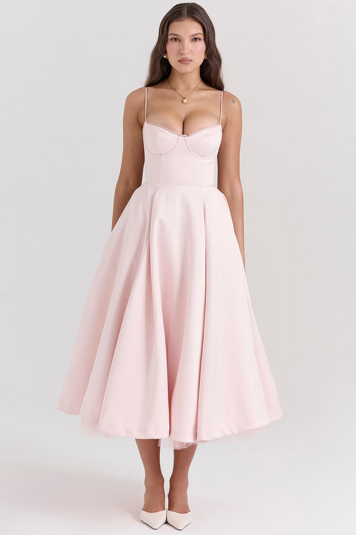 Benilda – Elegant Midi Dress for Women in Duchesse Satin and Tulle