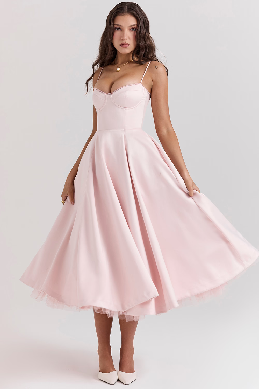 Benilda – Elegant Midi Dress for Women in Duchesse Satin and Tulle