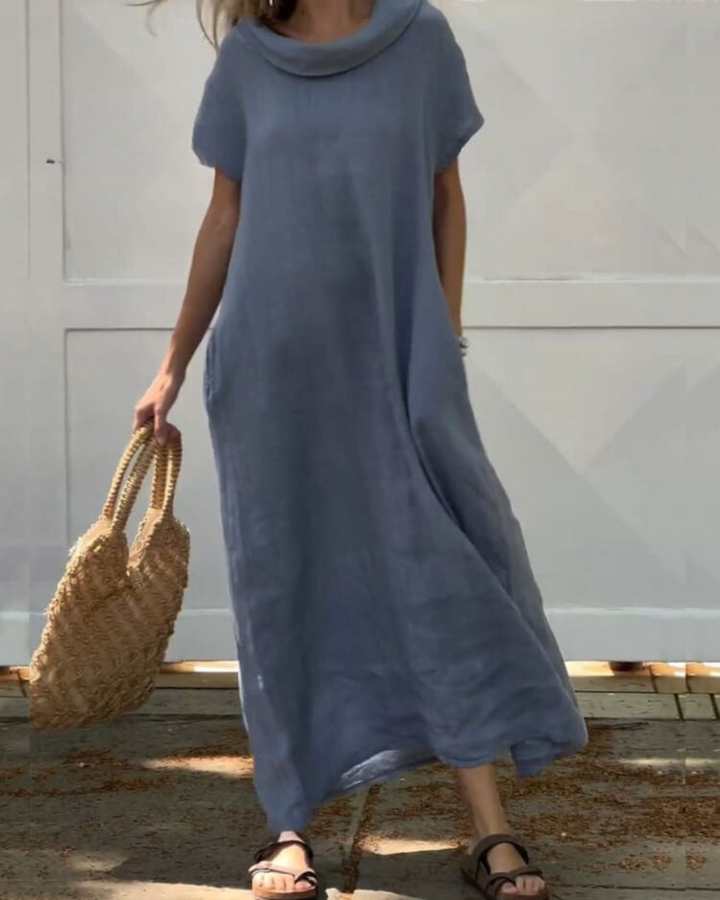 Iona – Elegant Women's Dress with Linen Effect and Stylish Collar