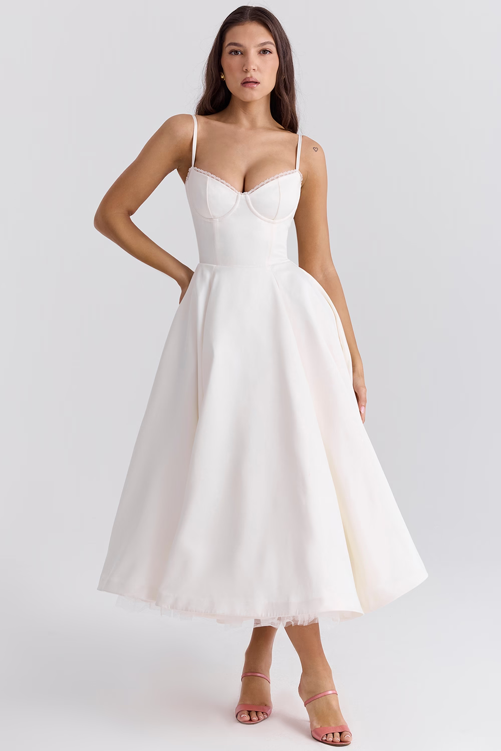 Benilda – Elegant Midi Dress for Women in Duchesse Satin and Tulle