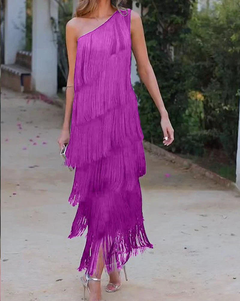 Dahlia – Elegant Women's Dress with Fringes and Modern Style
