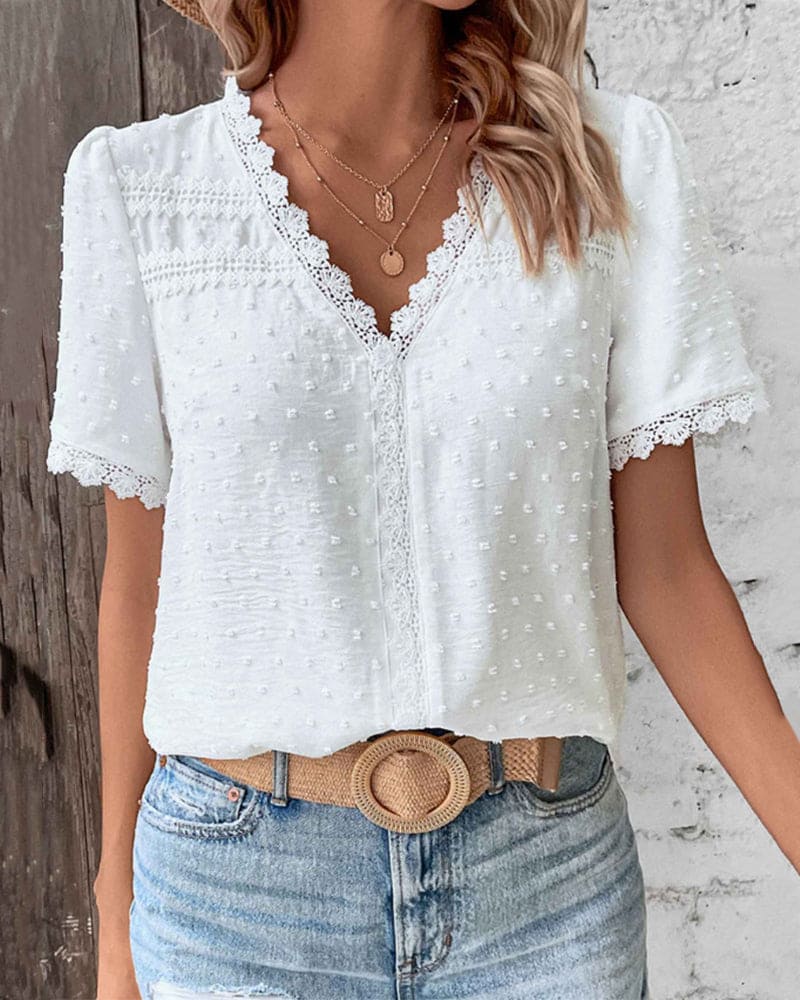 Zoe™ - LACE BLOUSE WITH SHORT SLEEVES & V-NECK