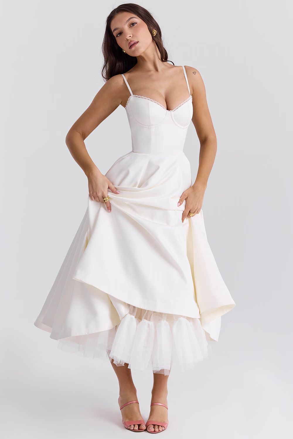 Benilda – Elegant Midi Dress for Women in Duchesse Satin and Tulle
