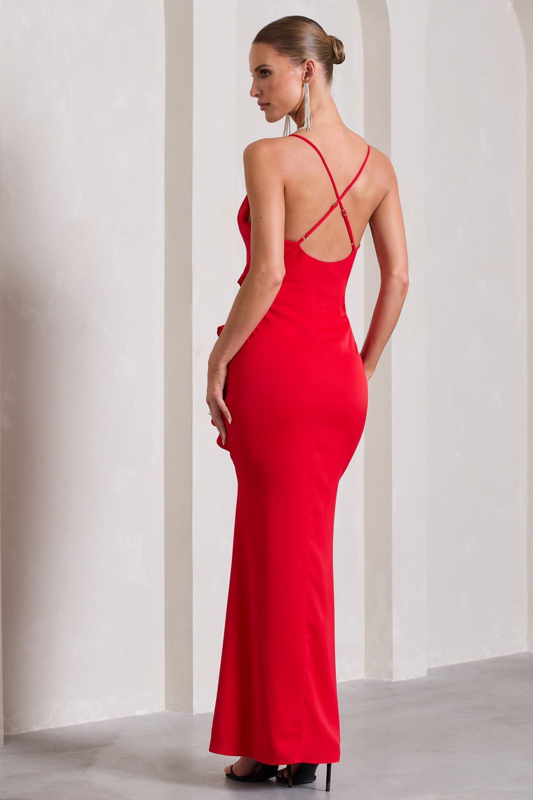 Anna - Red Ruffle Dress with Bold Slit