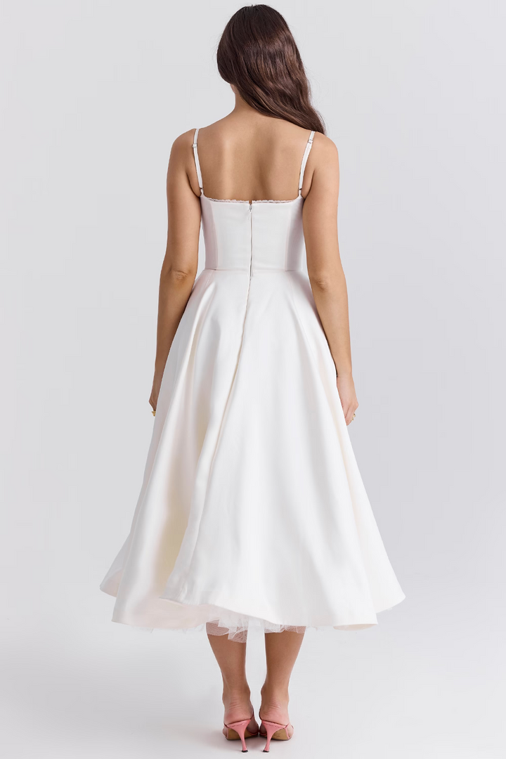 Benilda – Elegant Midi Dress for Women in Duchesse Satin and Tulle