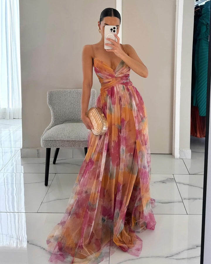 Liora – Elegant Maxi Dress for Women with Acquerel Print