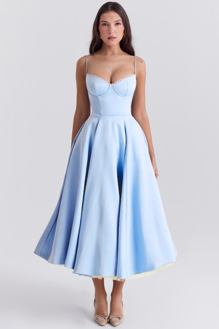 Benilda – Elegant Midi Dress for Women in Duchesse Satin and Tulle