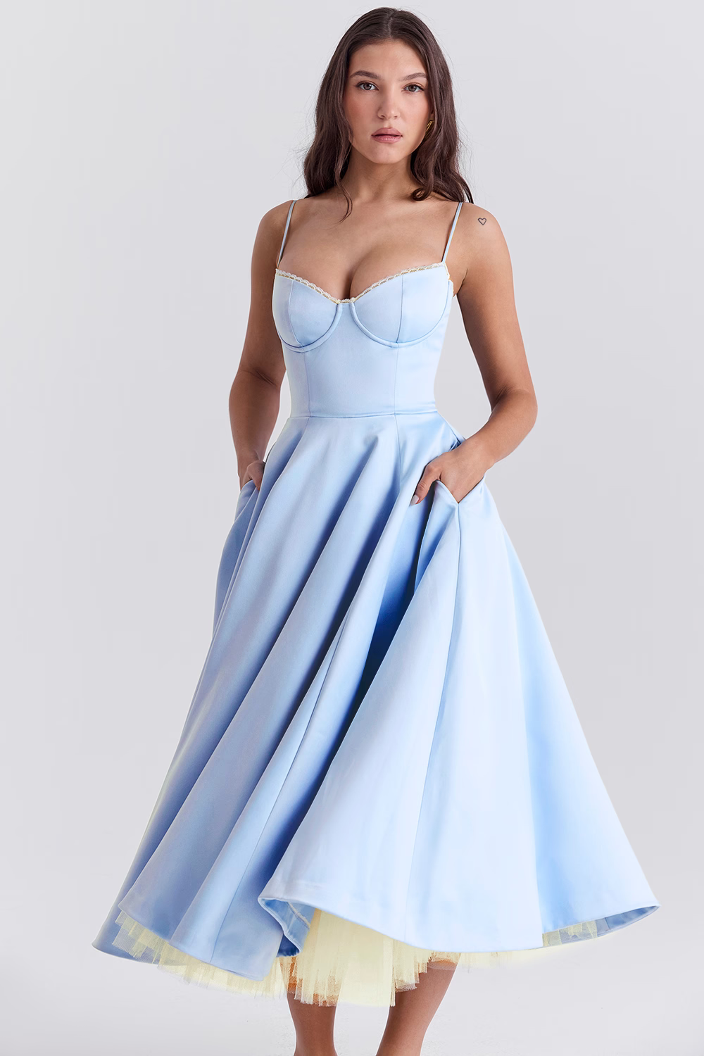 Benilda – Elegant Midi Dress for Women in Duchesse Satin and Tulle