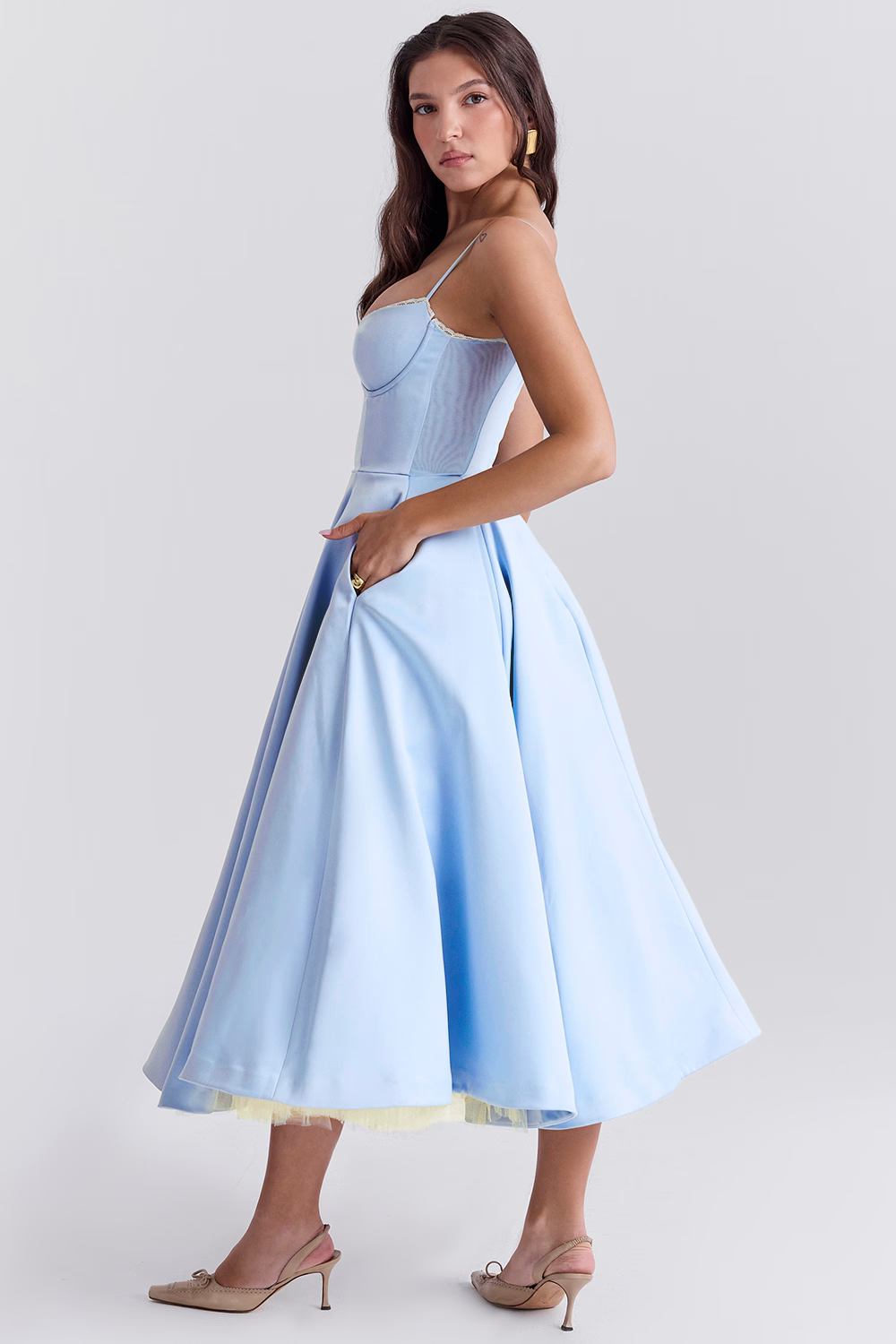 Benilda – Elegant Midi Dress for Women in Duchesse Satin and Tulle