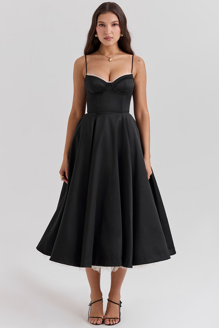 Benilda – Elegant Midi Dress for Women in Duchesse Satin and Tulle