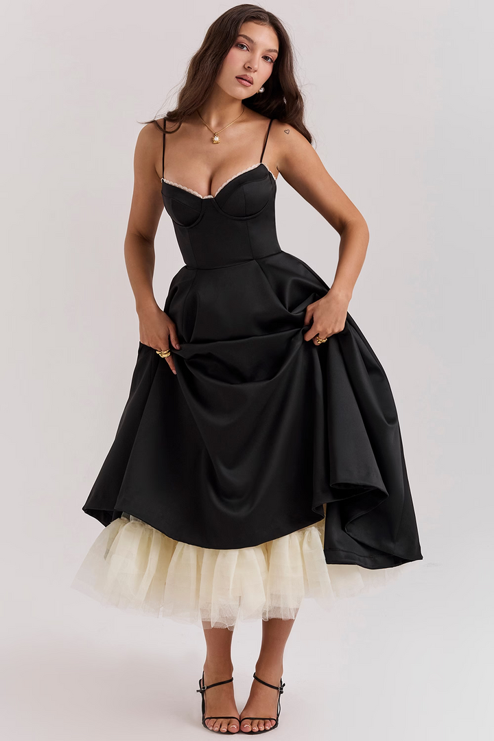 Benilda – Elegant Midi Dress for Women in Duchesse Satin and Tulle