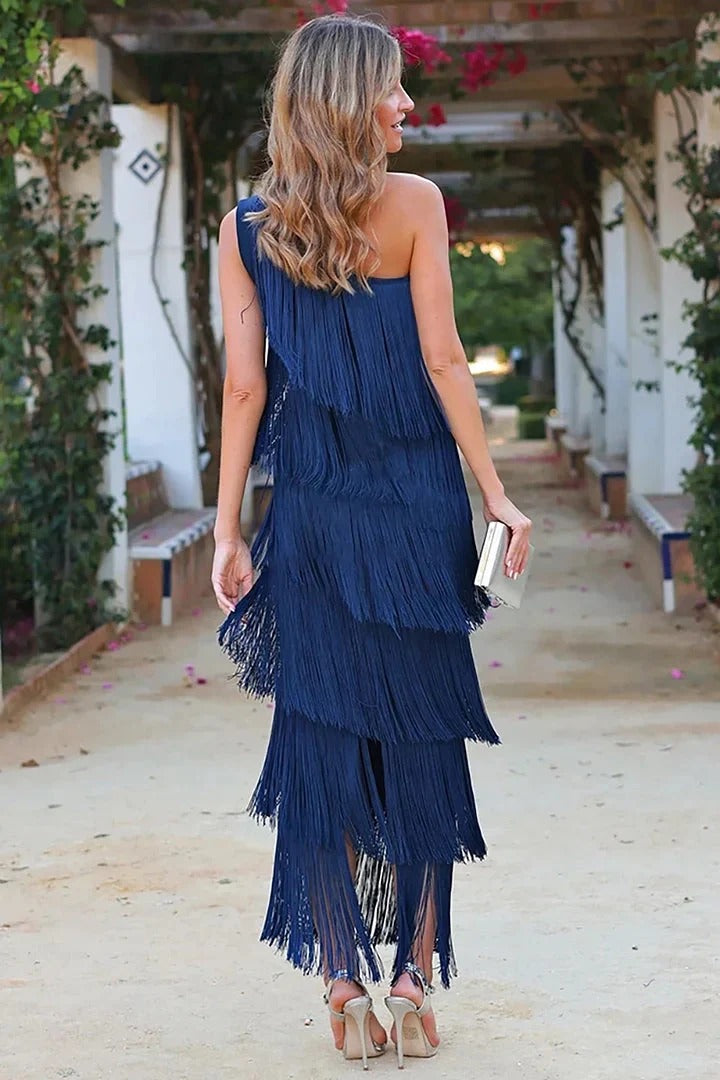 Dahlia – Elegant Women's Dress with Fringes and Modern Style