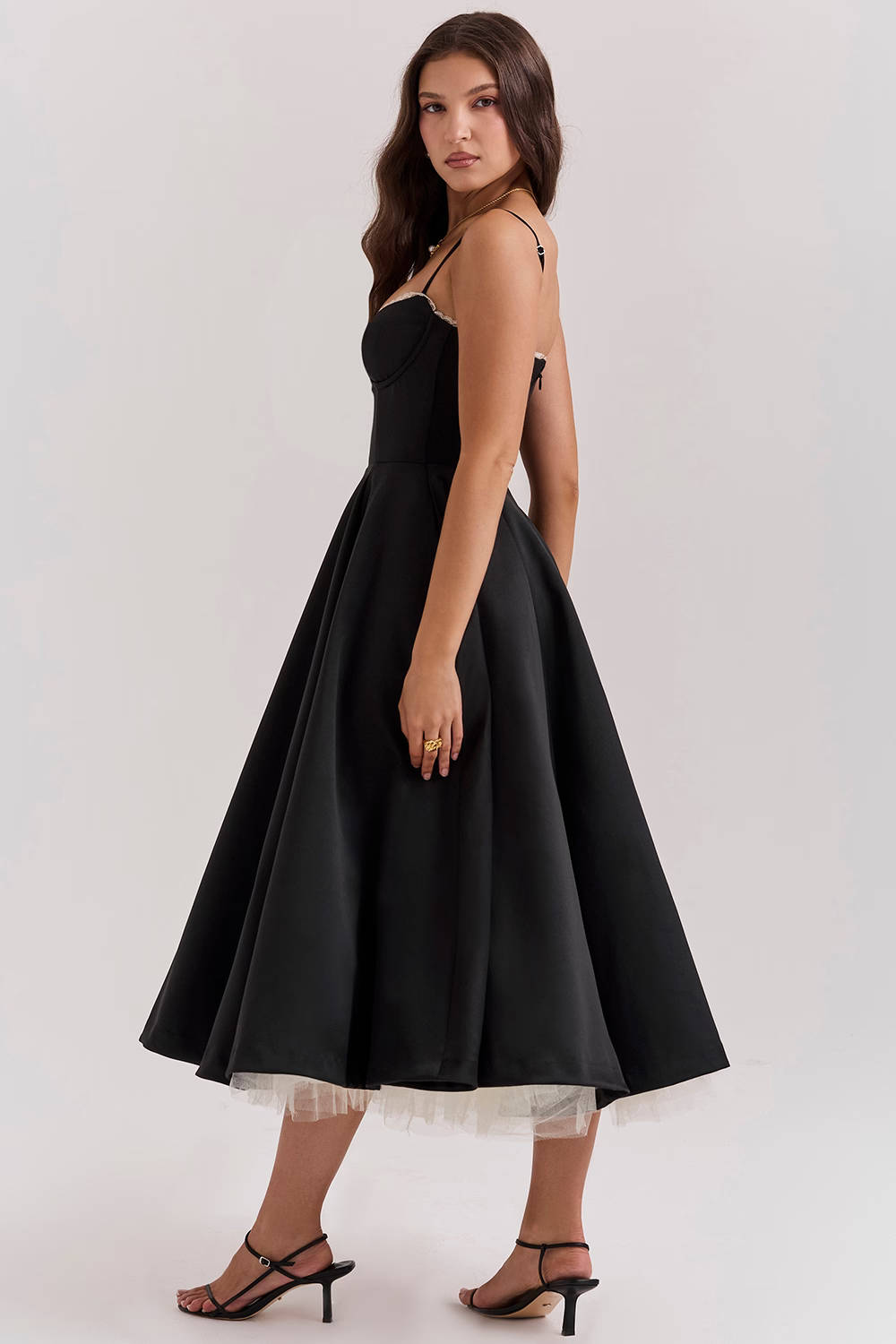 Benilda – Elegant Midi Dress for Women in Duchesse Satin and Tulle