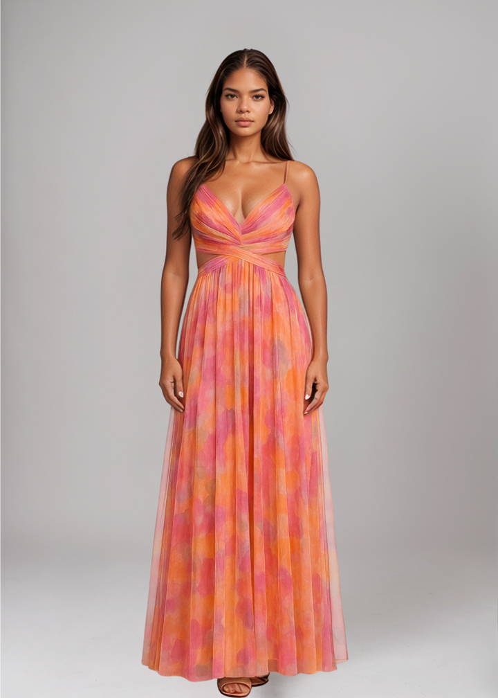 Liora – Elegant Maxi Dress for Women with Acquerel Print