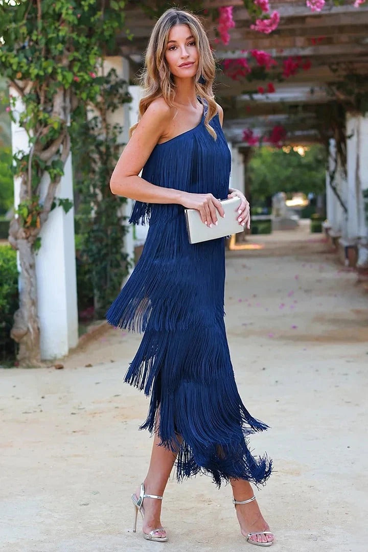 Dahlia – Elegant Women's Dress with Fringes and Modern Style