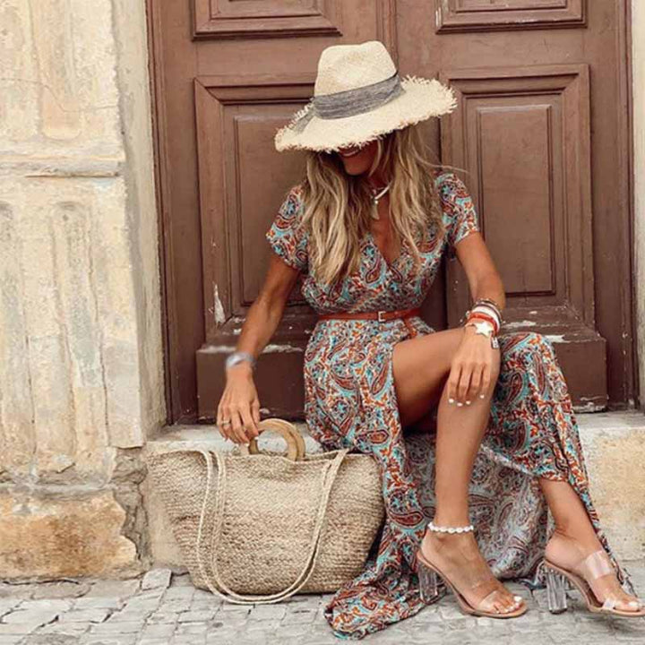 Marlene – Women's Maxi Boho Dress with Paisley Pattern
