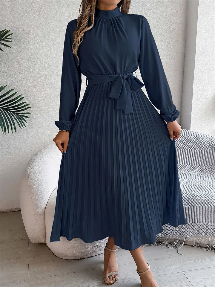 Katrine – Elegant Long Dress with Pleated Skirt, High Waist, Comfortable