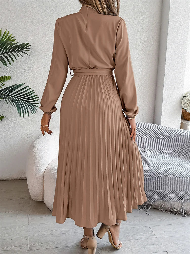 Katrine – Elegant Long Dress with Pleated Skirt, High Waist, Comfortable