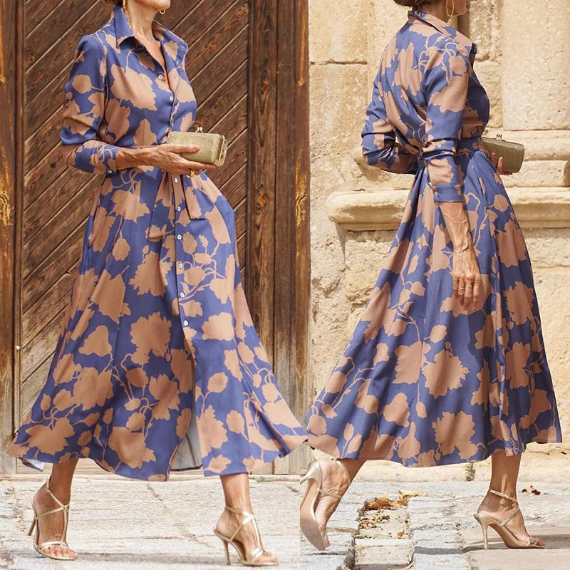 Floriza – Classic Midi Shirt Dress with Belt and Long Sleeves