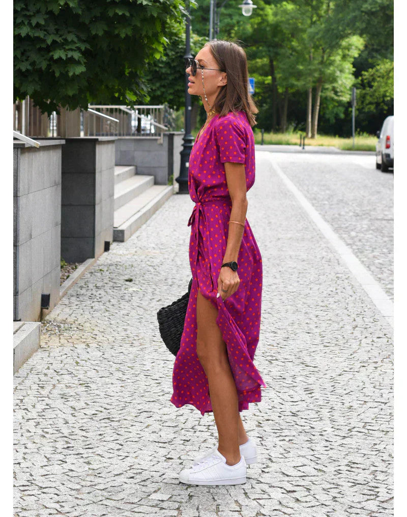 Agnieska – Elegant Midi Dress for Women with V-Neck