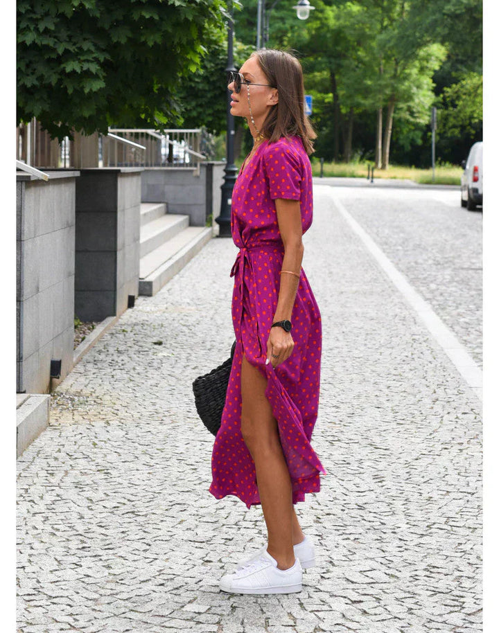 Agnieska – Elegant Midi Dress for Women with V-Neck