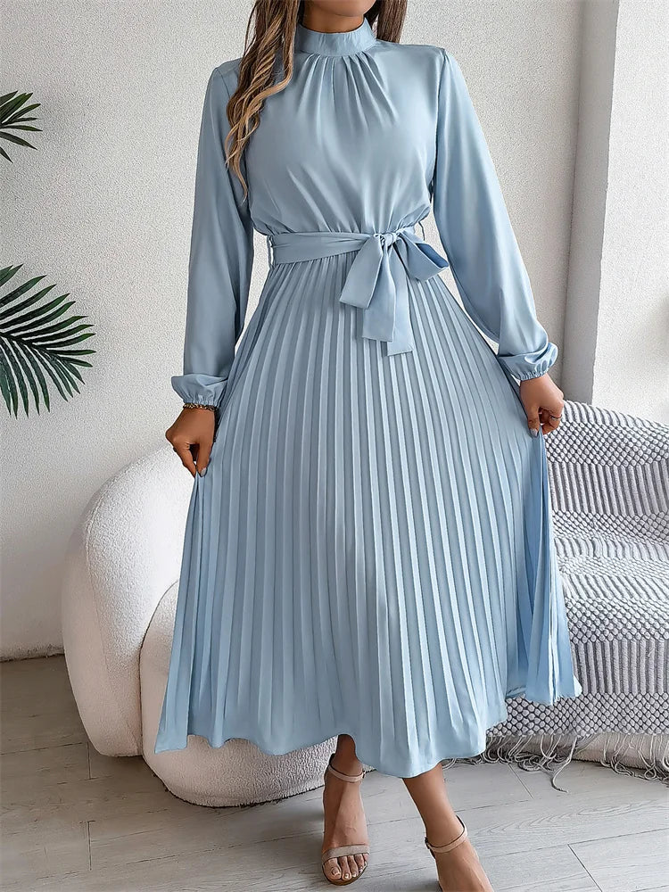 Katrine – Elegant Long Dress with Pleated Skirt, High Waist, Comfortable