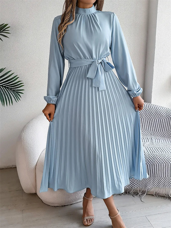Katrine – Elegant Long Dress with Pleated Skirt, High Waist, Comfortable