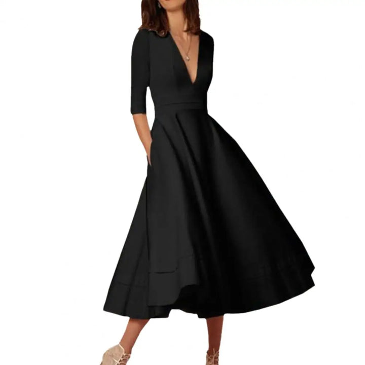 Rebekka – Women’s Midi A-Line Dress with Three-Quarter Sleeves for Summer