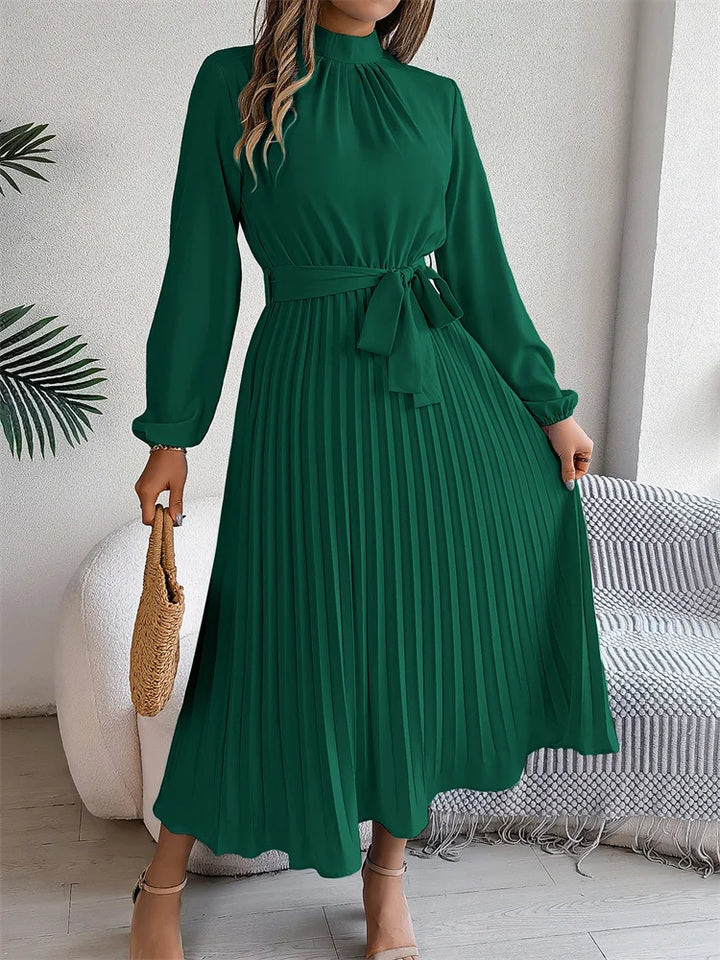 Katrine – Elegant Long Dress with Pleated Skirt, High Waist, Comfortable