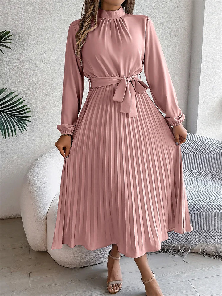 Katrine – Elegant Long Dress with Pleated Skirt, High Waist, Comfortable