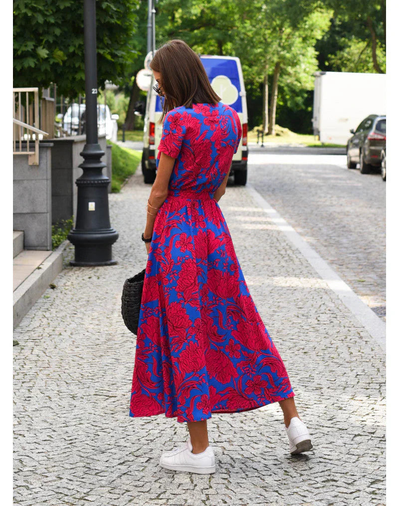 Agnieska – Elegant Midi Dress for Women with V-Neck
