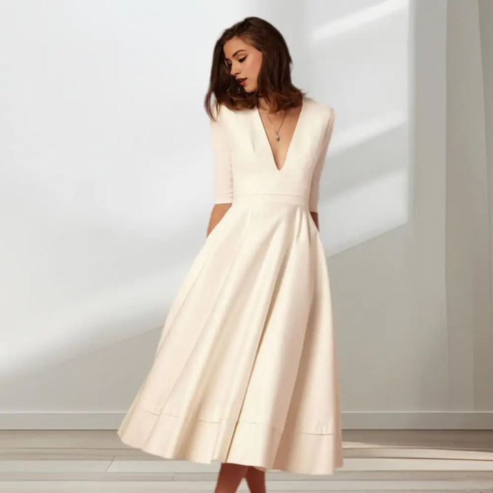Rebekka – Women’s Midi A-Line Dress with Three-Quarter Sleeves for Summer