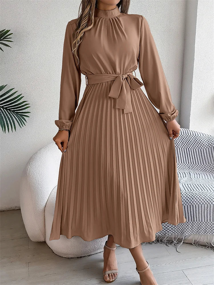 Katrine – Elegant Long Dress with Pleated Skirt, High Waist, Comfortable