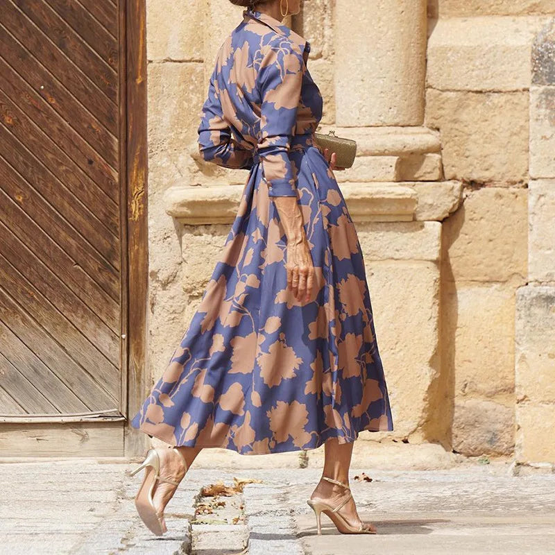 Floriza – Classic Midi Shirt Dress with Belt and Long Sleeves