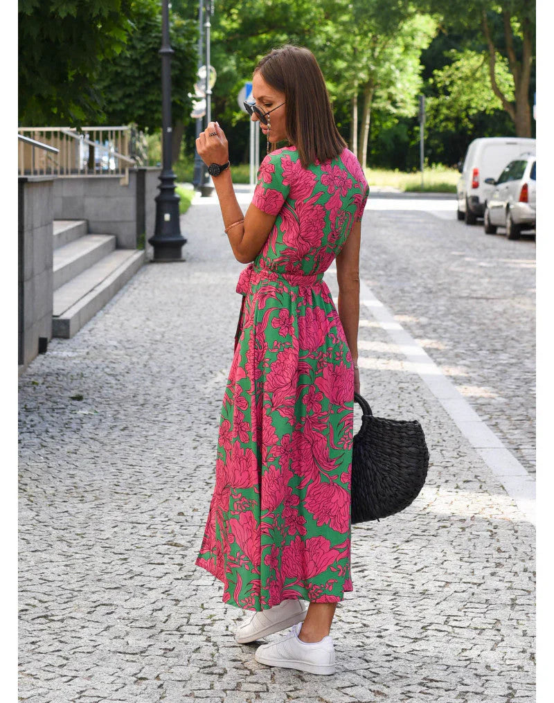 Agnieska – Elegant Midi Dress for Women with V-Neck
