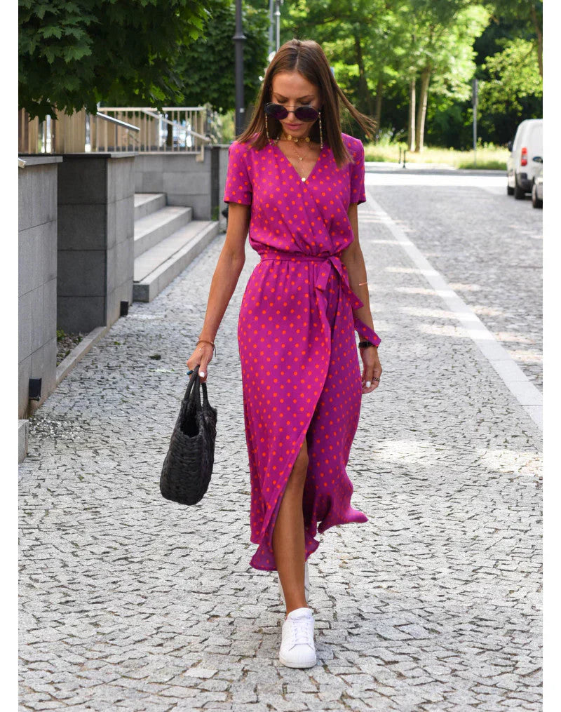 Agnieska – Elegant Midi Dress for Women with V-Neck
