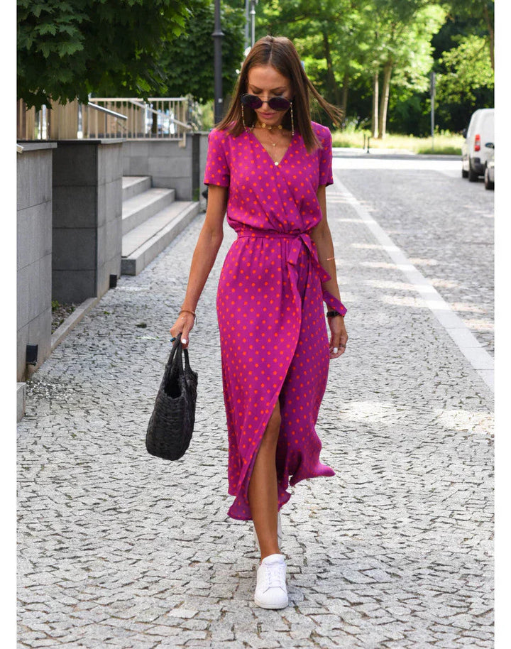 Agnieska – Elegant Midi Dress for Women with V-Neck