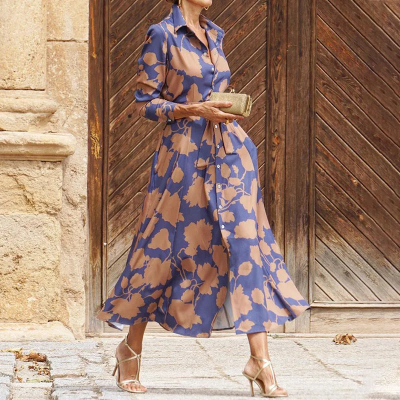 Floriza – Classic Midi Shirt Dress with Belt and Long Sleeves