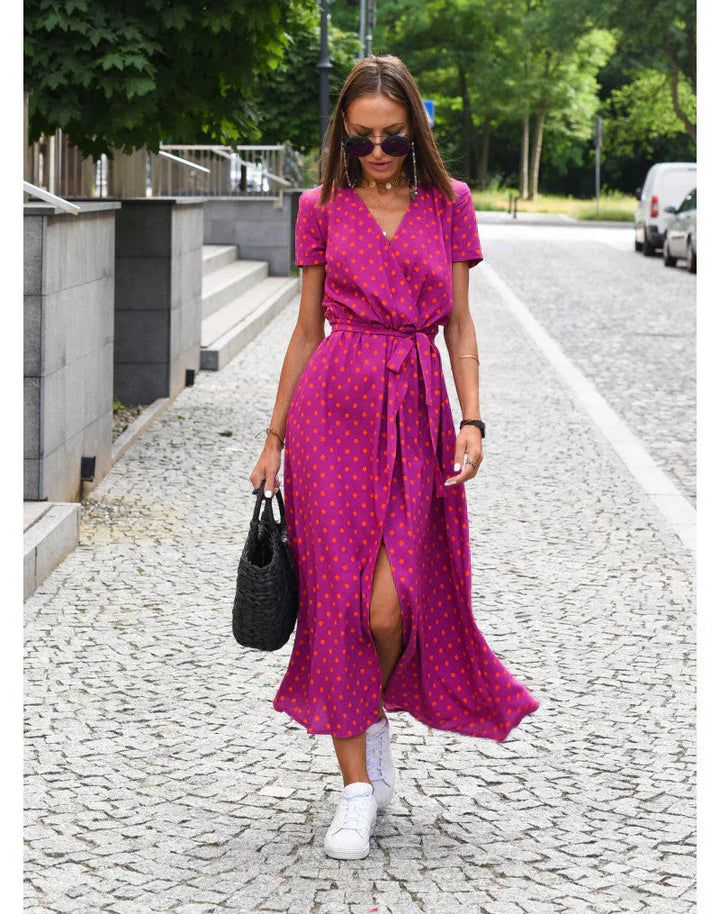 Agnieska – Elegant Midi Dress for Women with V-Neck
