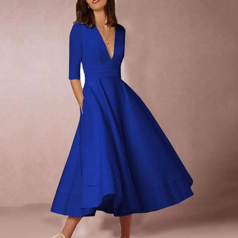 Rebekka – Women’s Midi A-Line Dress with Three-Quarter Sleeves for Summer