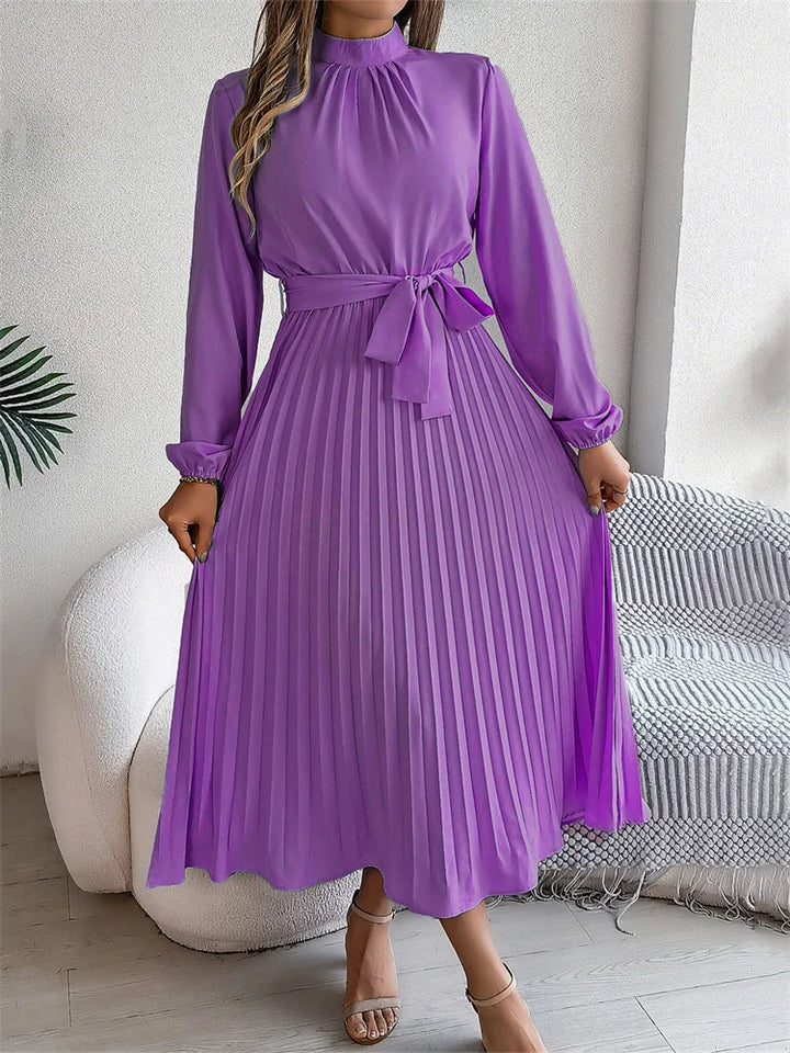 Katrine – Elegant Long Dress with Pleated Skirt, High Waist, Comfortable