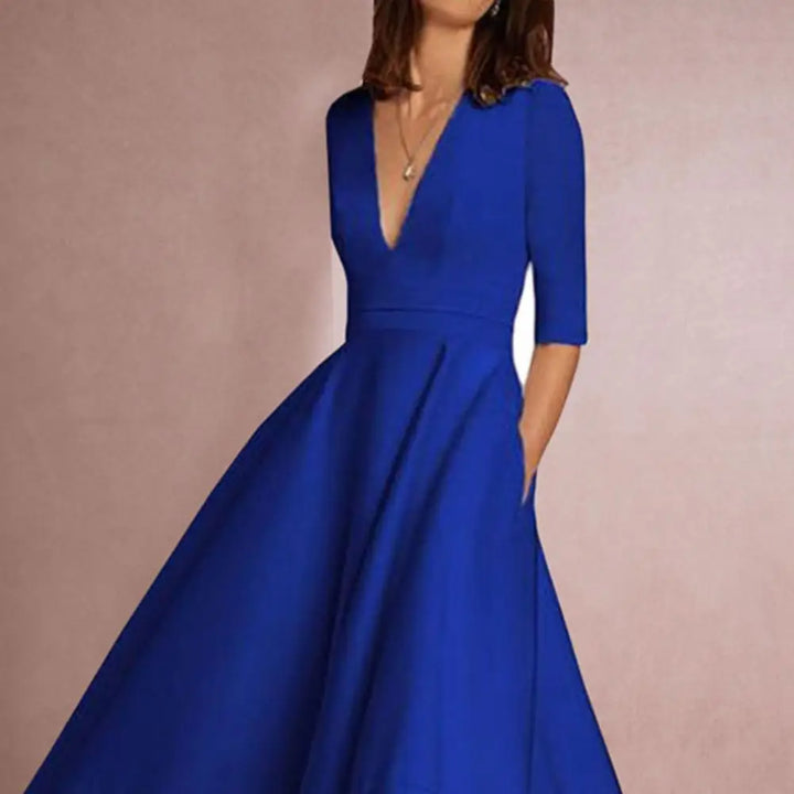 Rebekka – Women’s Midi A-Line Dress with Three-Quarter Sleeves for Summer