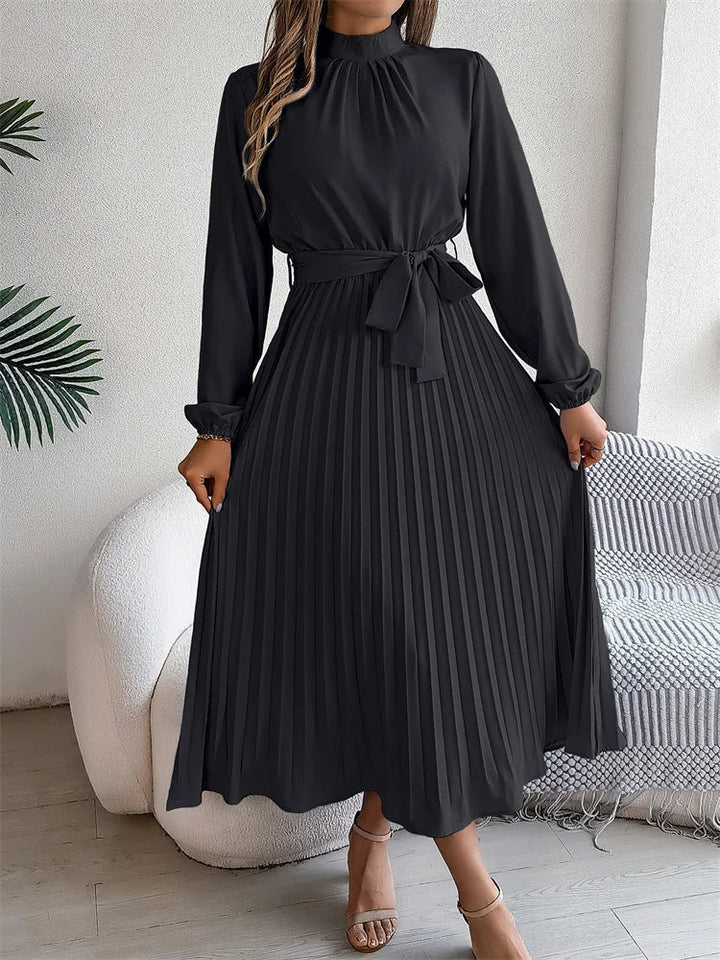 Katrine – Elegant Long Dress with Pleated Skirt, High Waist, Comfortable