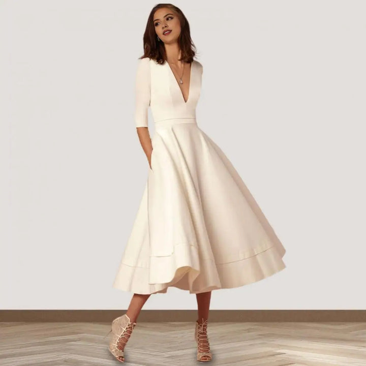 Rebekka – Women’s Midi A-Line Dress with Three-Quarter Sleeves for Summer
