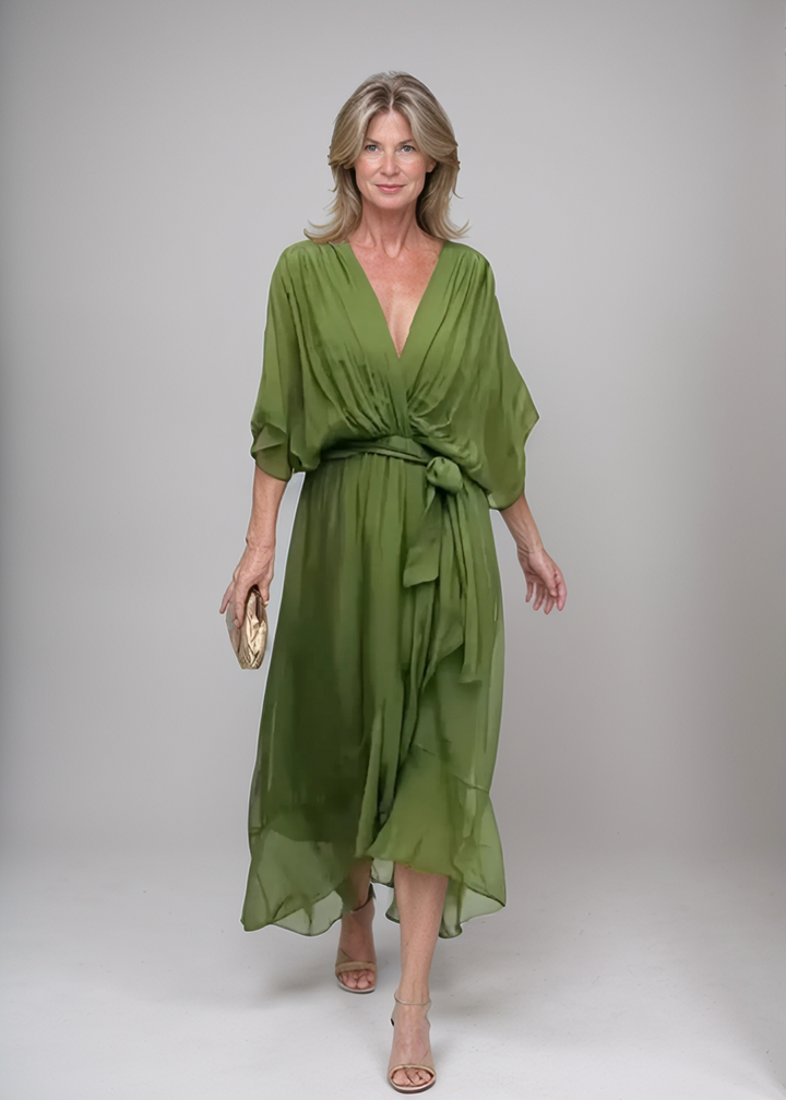 Aurora – Midi Chiffon Dress for Women, Wrap Style, Summer