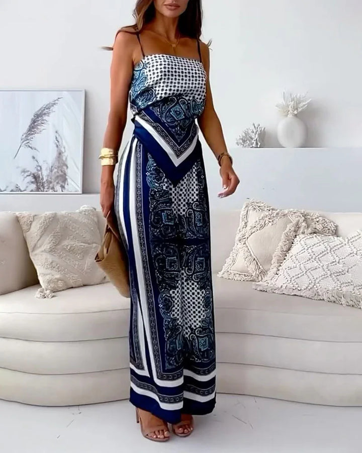 Alya | Elegant two-piece set with vest and printed pants with ties